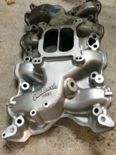 aluminum intake manifold before and after vapour blast cleaning
